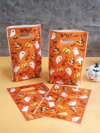 20/50 Stücke Halloween Orange Kürbis & Geist Design Tragetaschen, "Boo" Buchstaben Party Taschen, Geschenkverpackungstaschen, niedliche Feiertags Taschen, Halloween Dekoration