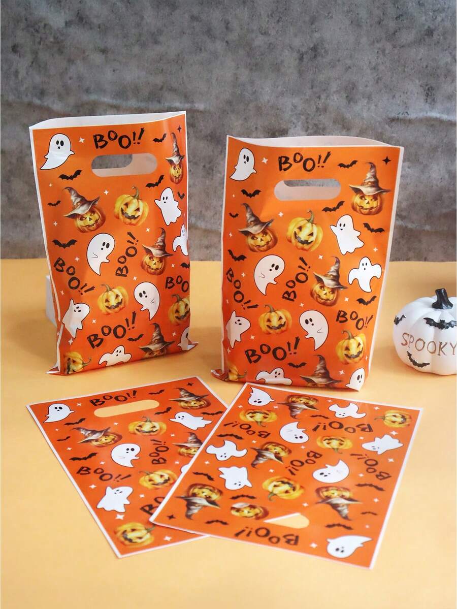 20/50 pièces Sacs fourre-tout avec design citrouille orange et fantôme pour Halloween, sacs de fête avec lettre "Boo", sacs d'emballage cadeaux, sacs décoratifs mignons pour vacances, décorations Halloween