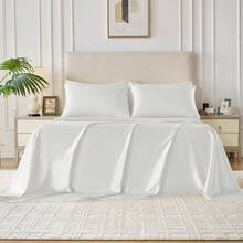 6pc Lux Decor Fitted Bed Sheets Sets, Soft Deep Pockets With Elastic Corner Straps, Easy-Fit Breathable Sheets, Hotel Quality Luxury Bedding Linen Sheets Sets For Full Queen King California King Size Bed, Perfect Bedding Sets Gift - 白色 - 查看 1