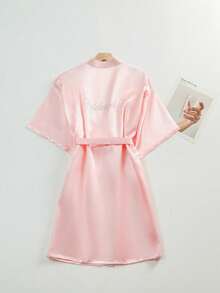 1PC Hotfix Rhinestones Bathrobe,Bride & Bridesmaid Dress ,Wedding Bridal Bridal Tinted Robe Silk Robe Wedding Makeup Advanced Dressing Gown Suitable For Hotels, Wedding Parties, Protective Party Wear - Pink Bridesmaids - View 1