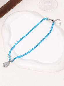1 Collana con ciondolo a chiocciola marina in acciaio inossidabile, perline di cristallo blu, gioielli da oceano adatti per uso quotidiano, vacanze e feste per le donne