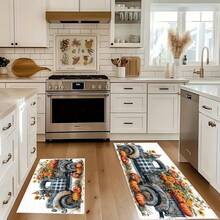 1 pieza Felpudo de goma con estampado de camioneta, calabaza amarilla otoñal, girasol, para puerta, baño, cocina, sala de lavandería, decoración de vacaciones, decoración del hogar, decoración de fiesta, decoración de boda, decoración de cocina