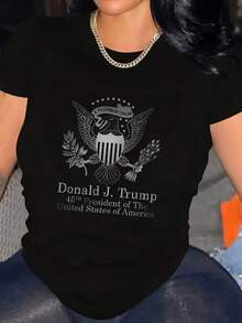 Oversized Women's T-Shirt With 4th Of July Patriotic Print & Donald J. Trump Text | Perfect For Independence Day Celebrations | Fast Delivery - Black - View 1