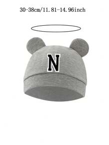 1 pezzo Cappellino da neonato con orecchie di orsetto e 26 lettere, berretto morbido per bambine e bambini in colore unito, copricapo per bambini piccoli, ideale per foto neonati 0-3 mesi