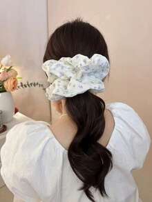 Scrunchies de Cabelo Enrolados Azul Fresco com Padrão de Chiffon Floral, Acessórios de Cabelo Elegantes, Elásticos de Cabelo, Elásticos de Cabelo Scrunchie