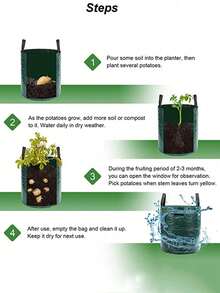 绿色土豆种植袋，带翻盖、手柄和收获窗口 - 加厚 PE 充气织物种植箱，适用于土豆、胡萝卜、洋葱 - 室内和室外花园花盆圆形可堆叠堆肥箱 - 塑料厨房垃圾收集器和存储解决方案，可实现高效的花园垃圾管理土豆种植袋