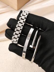 Conjunto de 3 piezas de brazalete de acero inoxidable con encantos de uña y trébol, apropiado para uso diario de mujeres, regalo de Navidad, obsequio de festividades