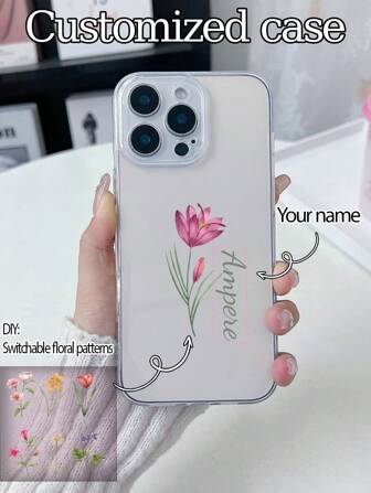 1pc Customized Personalized Signature Phone Case, TPU Transparent Phone Case, Interchangeable Floral Pattern, High-Definition UV Color Printing Phone Case, Provides Shock Protection For Your Phone, Compatible With IPhone Series, 16 Pro Max/16 Pro/15 Pro Max/14 Pro Max/13 Pro Max 13 Pro/15 Pro, /A05/A04/A11/A24/A25/A26/A33/A12/A13/A14/A15/A52/A54/A55/S23 Ultra/S24 Ultra/A52S/13C/A15/Honor X6A/X7B/X8B/X6/SAM/Redmi, Fun Customization, Daily Use Or Memorial Day Teacher's Day Gift