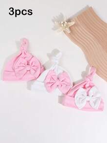 3 Stück Baby Schleifenhüte, dehnbare Baby Turban Mützen, Baby Accessoires, Baby Mütze mit Schleifen für Baby Mädchen, Baby Jungen Caps, Kleinkind, Neugeborene, Baby Mütze unisex, Neugeborenes Baby Mädchen, Babybedarf - Mehrfarbig - Übersicht 3
