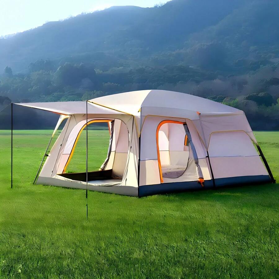 Senmeo Camping Family Tent,4-6 Person Double Layers Oversize 2 Rooms,Thickened Rainproof ,Outdoor Family Camp Tour Equipment - 流沙金 - 查看 1