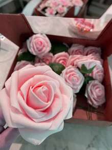 5/10/15/20/25/30 piezas Rosas falsas de aspecto realista con tallos para manualidades, decoraciones de bodas, centros de mesa, arreglos, fiestas, baby shower y decoración del hogar (sin caja, empaque en bolsa de OPP) que incluyen tres hojas
