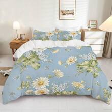 Conjunto de ropa de cama estilo pastoral (1*Funda nórdica + 1/2*Funda de almohada, sin relleno), Conjunto de ropa de cama con estampado de margaritas azules frescas, Suave, cómodo y transpirable, Conjunto de ropa de cama de microfibra lavable para dormitorios y habitaciones de invitados