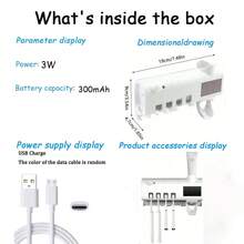 壁挂式智能牙刷消毒器，无紫外线，太阳能清洁器，带自动牙膏分配器，无需钻孔安装 - 白色 - 查看 7