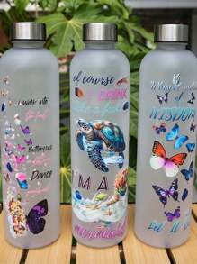 1pc 33OZ Plastic Water Bottle With Metal Cap, Fashion Design, Multiple Patterns Available Including 3D Patterns, Portable And Durable, Suitable For School, Camping, Sports, Fitness, Parties, Travel, Holiday Gifts And More