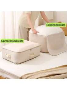 Cotton Quilt Storage Bag, Large Capacity Blanket Storage Bag, Super Space Saving Self Compression Storage Bag, Washable Compression Bag For Storing Blankets, Clothes, Pillows, Bedding, Etc