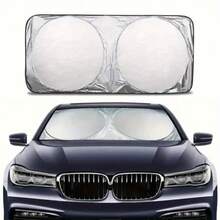 1 Pc Folding Car Windshield Sun Shade With Double Circle Silver Coating - Multicolor - View 3