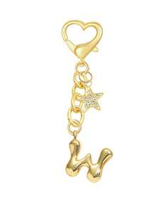 Bubble Letters Cute Necklace Pendant Bag Pendant-Lucky Crystal Pendant, With Diamond Studded Golden Star Pendant Keychain,,Alphabet Letters A-Z, Shiny Alloy Bag And Backpack Pendant-Perfect Gift For Birthdays And Special Occasions, Key Chain Ring Bag Backpack Pendant Car Pendant Gift For Ladies And Girls, Wallet And Handbag Accessories - Gold - View 24