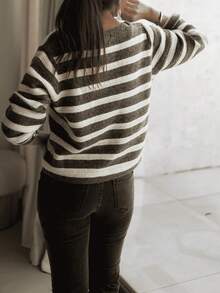 Jesienny nowy modny uniwersalny kardigan w paski zapinany na guziki - Wielokolorowe - Zobacz 5