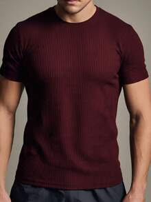 Kit 2 Basic Casual Textured T-Shirt Straight Textured Premium Mesh - Black and Wine - View 2