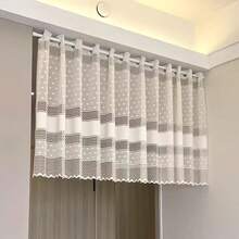 1 pieza Cortina para ventana pequeña de cafetería con bordado jacquard y calado, panel de cortina para puerta - Beis - Ver 2