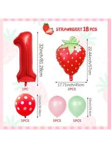 18 piezas Decoraciones de fiesta de cumpleaños con estampado de fresas, incluye globos numéricos rojos de 32 pulgadas del 0 al 9, globos con forma de fresa, globos con puntos verdes y rosas, adecuados para la decoración de la primera fiesta de cumpleaños con tema de fresas, fiesta de cumpleaños, fiesta con tema de bayas, fiesta de baby shower, suministros para fiestas con tema de fresas