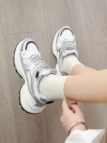 青少年厚底运动鞋，2025年新款厚底休闲运动鞋，青少年舒适，秋季 - 銀色 - 查看 5