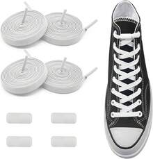 Pairs 5/16 Flat Elastic Long Shoe Laces Laces High Tops, Stretchy Shoelaces Shoe Strings - 純白色(附金屬扣) - 查看 1