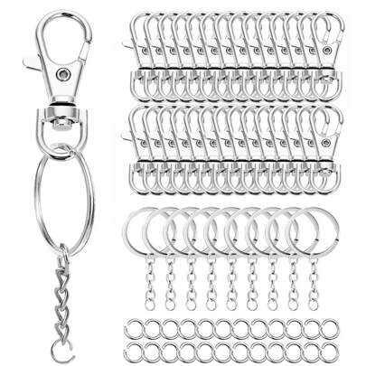 30/60pcs Christmas Keychain Swivel Clasp Hook Stainless Steel Split Key Rings And Jump Rings Bulk Keychain Lanyards, DIY Metal Keychain Making Kit, DIY Keychain Bag Pendant Craft Supplies