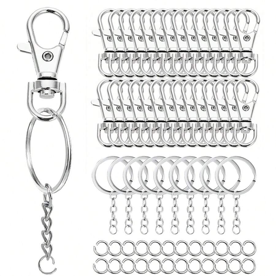30/60pcs Christmas Keychain Swivel Clasp Hook Stainless Steel Split Key Rings And Jump Rings Bulk Keychain Lanyards, DIY Metal Keychain Making Kit, DIY Keychain Bag Pendant Craft Supplies