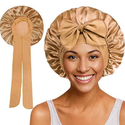 1pc Luxurious Satin & Silk Sleep Bonnet - Adjustable Tie Band For Unisex Hair Protection, Summer & Back To School