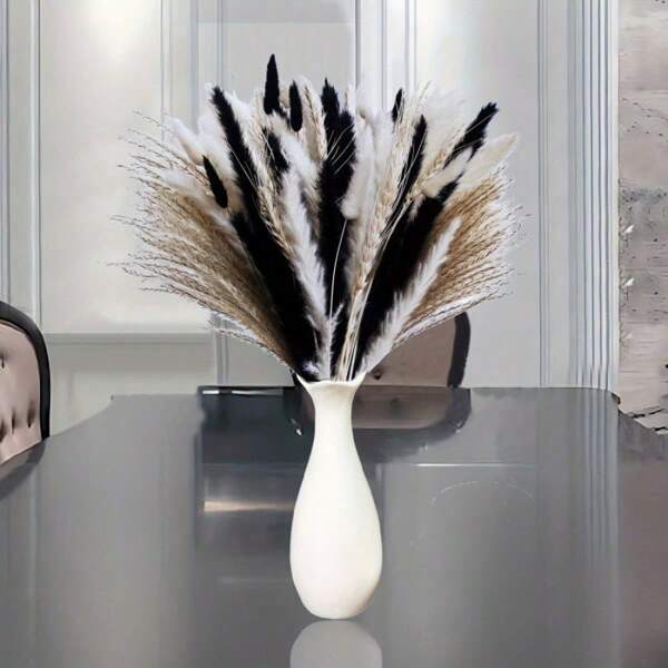 78pcs Deluxe Black & White Pampas Grass Decor Set - Stunning Halloween Dried Flower Bouquet, Vase Filler For Home, Seasonal Celebration, Boho Chic Decor - Perfect For Adding Rustic Elegance To Any Room, Ideal For Christmas