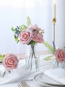 5/10/15/20/25/30 piezas Rosas falsas de aspecto realista con tallos para manualidades, decoraciones de bodas, centros de mesa, arreglos, fiestas, baby shower y decoración del hogar (sin caja, empaque en bolsa de OPP) que incluyen tres hojas