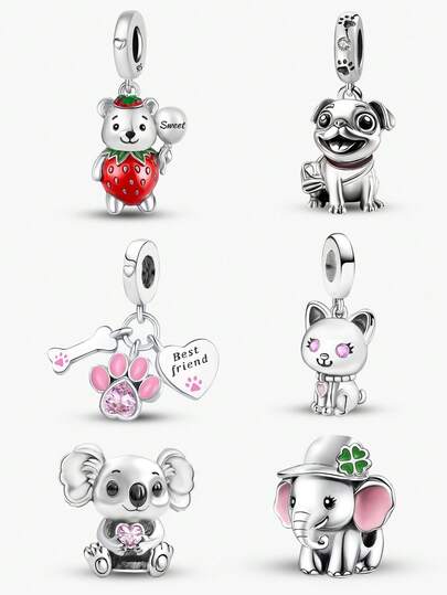 1Pc Fashionable Cute Pets Footprints Charm Bead Fit For Women Bracelets Bangles DIY Jewelry Making And Daily Outfit Matching Jewelry Decoration For Girls