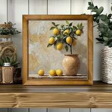 1pc/2pcs Bohemian Style Wooden Lemon Tree Art Sign, Fruit Themed, Suitable For Home, Kitchen, Office, Garage Decor, No Power Or Battery Needed, Ideal Holiday Gift, 8x8 Inches, Lemon Decor - Multicolor-sawtooth Hook - View 4
