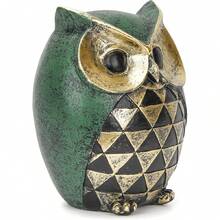 Leekung Owl Statue Home Decor Accents,Owl Decor Modern Bathroom Bookshelf Bedroom Mantle Living Room Home Office TV Stand Shelf Boho Decorations,Retro Decor Small Bird Items Women - Green - View 3