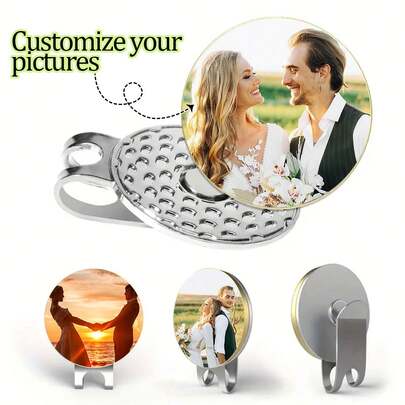 Customized Magnetic Golf Ball Marker Clip - Personalized Iron Golf Ball Marker With Photo Insertion, Customize Photo, Wedding, Golf, Gift, Festival & Holiday Commemorative Gift, Golden Fashion Convenient Design, Never Lost, Elegant Metal Surface, Minimalist And Easy To Use