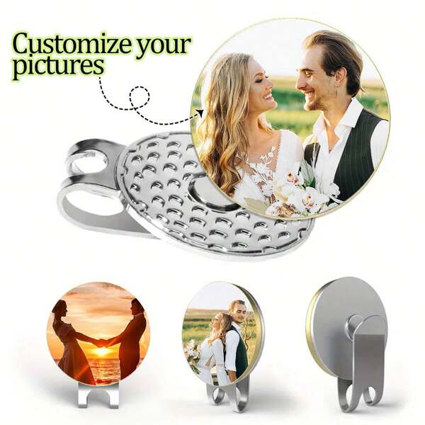 Clip personalizad o de marcador de bolas de golf magnético - Marcador de bolas de golf de hierro personalizado con inserción de foto, personaliza la foto, boda, golf, regalo, conmemoración de festivales y fiestas, diseño de moda dorado conveniente, nunca se pierde, superficie de metal elegante, minimalista y fácil de usar