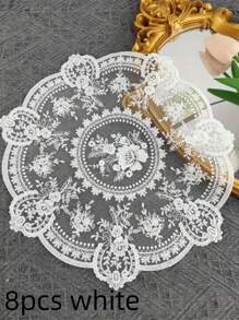 1pc, Exquisite Round Lace Tablecloth-Unique Hollow Design With Crochet Flower Pattern, Thermal Insulation, Woven Materials, Multifunctional Table Mats, Coasters, Placemats-Retro Style, Bedside Table Decoration, Dust Cover, Room Decoration Lace Tablecloth, Mother's Day Gift.