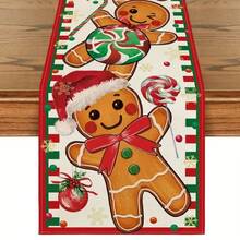 1 pieza Camino de mesa navideño con diseño de hombre de jengibre y decoración de caramelos, decoración roja y verde para restaurante, fiesta, interior/exterior, decoración de mesa de lino para fiesta de Navidad vintage - Fácil de limpiar - Decoración navideña de hombre de jengibre, Fibra de poliéster de alta calidad para el hogar - Multicolor - Ver 22