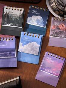 Mini 2026 Desk Calendar, Creative Landscape Calendar, Student Note Desktop Ornaments, Suitable For Home, School Season, Back To School Rewards, Etc.