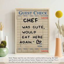 1pc Unframed Guest Check Fa Wall Art, Chef Is Lovely Would Eat Here Again, This Must Be The Place, Guest Check, Red Chef Art Prints, Posters Guest Check, Canvas Wall Decor For Living Room, Bedroom Posters,Wall Art,Room Decoration Stuff,Modern,Quotes(Optional Frame)
