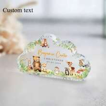 Presente Personalizado de Batizado Placa Acrílica em Formato de Nuvem com Animais, Lembrança Personalizada com Nome, Data, Menino ou Menina, Presente de Batismo