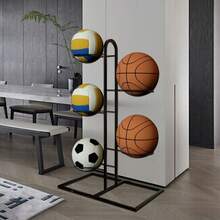 1 Stück 2/5 stöckiges Innen- und Außen Sportball Ausstellungsregal, für Fußball, Volleyball und Basketball, Aufbewahrungsorganizer Regal für Wohnzimmer, Garage, Schlafzimmer, Basketballhalter - Verschiedenfarbig - Übersicht 3