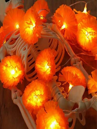 Orange Marigold Ring Light String For Day Of The Dead Decoration, Total 4.92/9.84 Feet 10/20 LED Marigold Ring Lights Suitable For Diwali Wedding Party Home Decoration (Battery Powered) Halloween Decor Light Home Decor Party Decor Halloween Decoration Room Decor Halloween Garden Decor For Gift Fairy