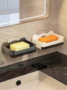 13.3厘米*8.3厘米灰色皂碟带沥水架，塑料免打孔皂碟，适用于浴室、卫生间和厨房，壁挂式皂盒带托盘，适合宿舍和家居装饰，耐磨浴室配件浴室工具 - 彩色 - 查看 10
