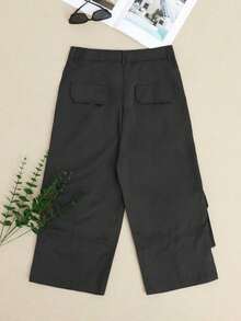 女士新品休闲纯色口袋短款工装裤