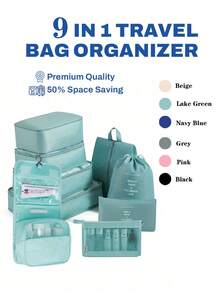 9-1 件大容量旅行收纳袋，防水便携式收纳袋，适用于衣服、裤子、鞋子、袜子、行李箱收纳，波西米亚风 - 彩色 - 查看 18