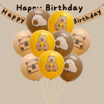 10pcs 12inch Capybara Latex Balloon Set-Lemon Yellow Nude Khaki Capy Balloon For Birthday Party Decorations Gender Reveal Summer Party Decorations, Christmas