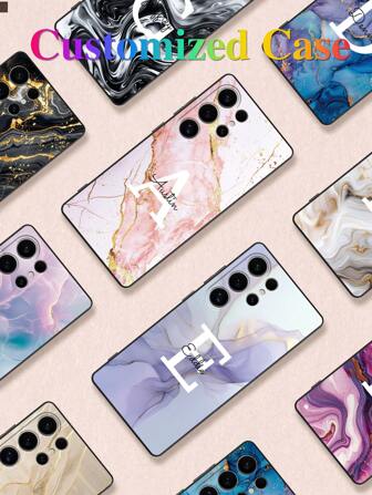 1 st. anpassat marmorerat fjärilsfodral med signaturmotiv, passar S24 Ultra/S24/A17/A07/S25 och andra Android-modeller, lämplig för män och kvinnor, modernt, mot föroreningar,