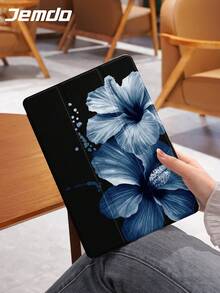 1 件蓝色花卉印花平板电脑保护壳，适用于 Apple iPad 10.2 英寸、iPad Pro 2021/2020、iPad 9/10 代、iPad 11 英寸 2025、Galaxy Tab A8 10.5 英寸华为 Matepad 10。小米，防摔，带铅笔槽，支持睡眠/唤醒